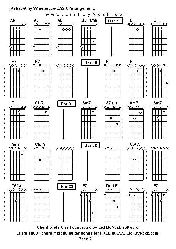 Chord Grids Chart of chord melody fingerstyle guitar song-Rehab-Amy Winehouse-BASIC Arrangement,generated by LickByNeck software.